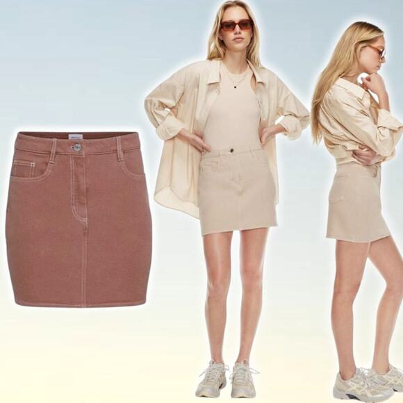Aritzia Dresses & Skirts - WILFRED FREE Aritzia Date High-Waisted A-Line Mini Skirt Sz 00 GD Sorbet Moka